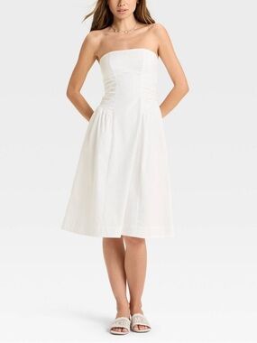 Wild Fable - Women's Ruched Poplin Midi Tube Dress Size XXS